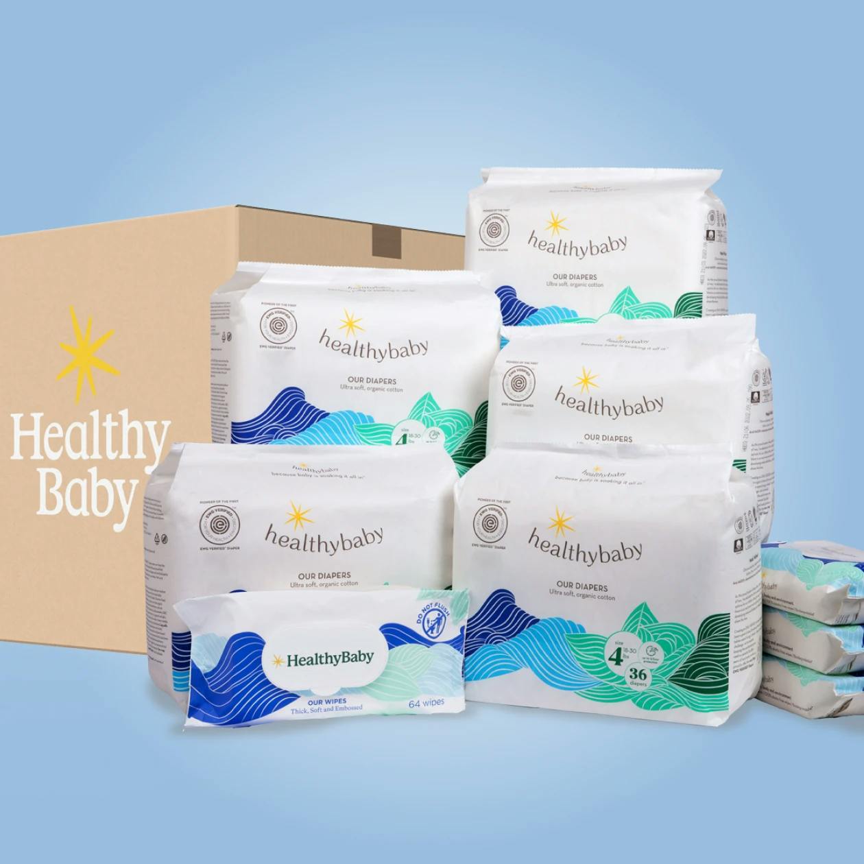 Monthly EWG VERIFIED Diaper Bundle | Non-Toxic, Plant-Based, Eco-Friendly, Enhanced with Organic Cotton Diaper | Size 6 | with Wipes - Healthybaby